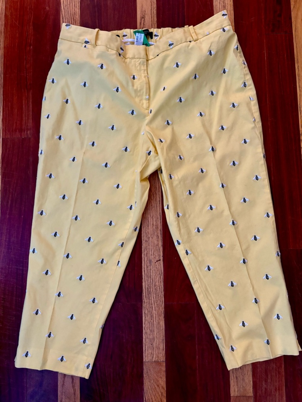 Talbots Curvy Yellow Women's Cropped Pants with Embroidered Bees Size 22W